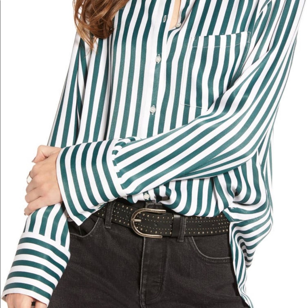 Green striped treasure & bond button up blouse